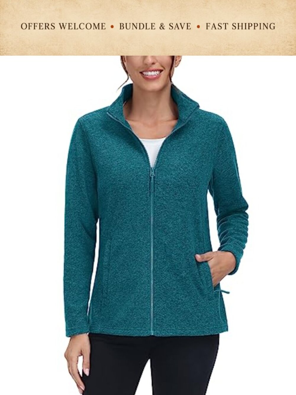 Women's Full Zip Fleece Jacket Lightweight Warm Winter Coat with Pockets